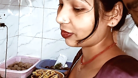 Indian brunette with small tits and small ass in the kitchen