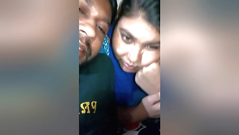 Indian girl with natural tits is covered with a husband's penis