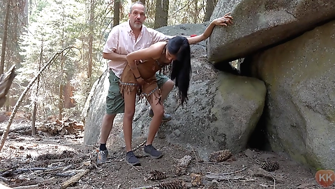 Brunette girl with small tits is getting her pussy pounded