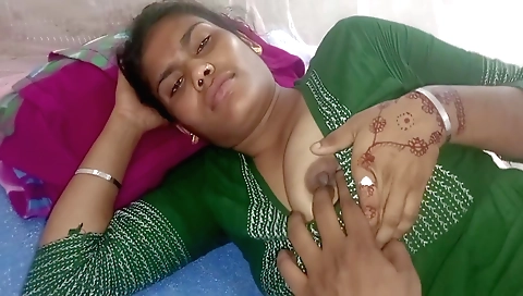 Indian brunette with big tits is having sex with her hubby