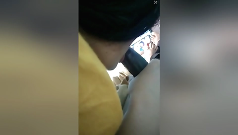 Indian chick masturbating and sucking on husband's dick