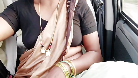Indian hairy girl is playing with her hairy pussy in a hot car