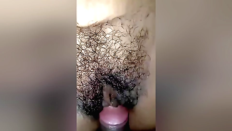 Indian babe fucks her wife with her hairy hairy clit