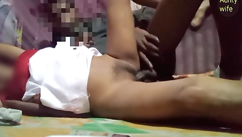 Indian teen with a hairy cunt fucks a fat man on the bed