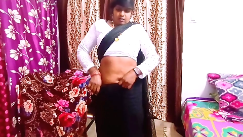 Indian black saree housewife cheating on her husband