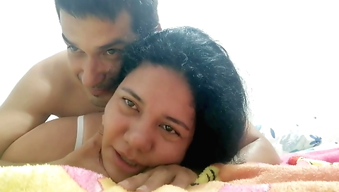 Indian brunette wife gets her husband's cock on her body