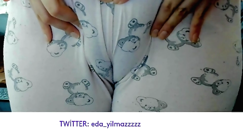 Aromantic sweet lady is playing with her camel toes in her pajamas