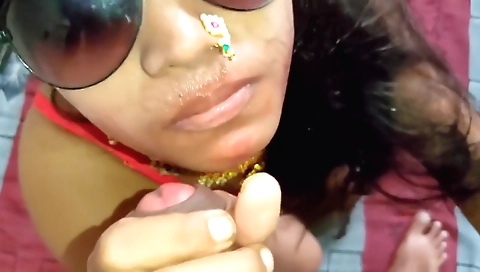 Big boobed Indian chick with shaved hairy pussy sucks her guy