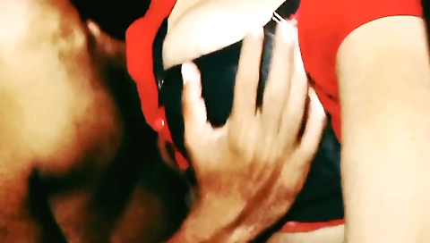 A brunette with big natural tits showing her cum in mouth
