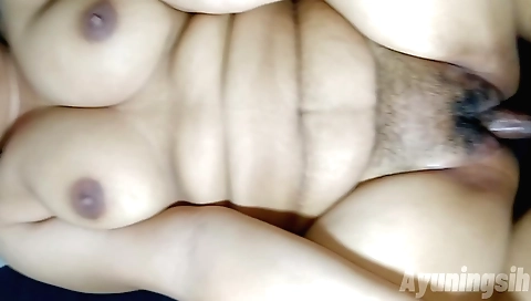 Amateur hairy teen with a big ass fucks in her stepmom's bed