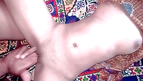 Amateur couple fucking on the bed with hot blonde girlfriend