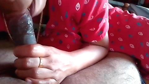 Indian brunette with natural tits sucks her husband's cock