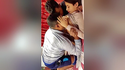 Indian threesome with two guys fucking a petite brunette