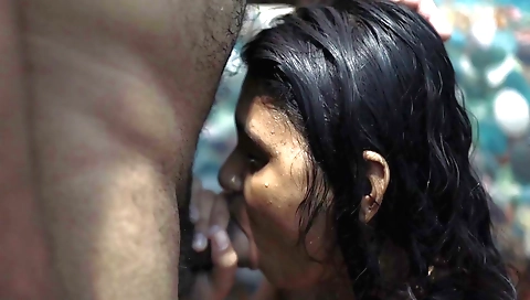 Stepsister and brother and stepbrother with a hot action