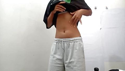 Indian woman in black suit has her boobs and pussy exposed