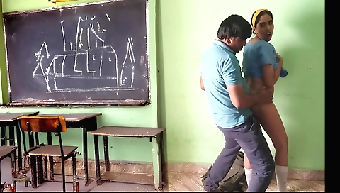 Indian schoolgirl with a perfect body fucks in class