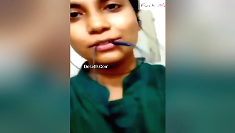 Indian brunette 18+ show off her long hair and tits on camera