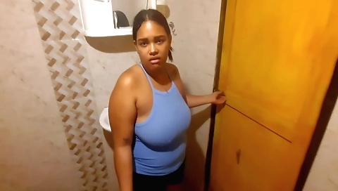 My hot stepbrother fucks me in the bathroom with a hot blowjob